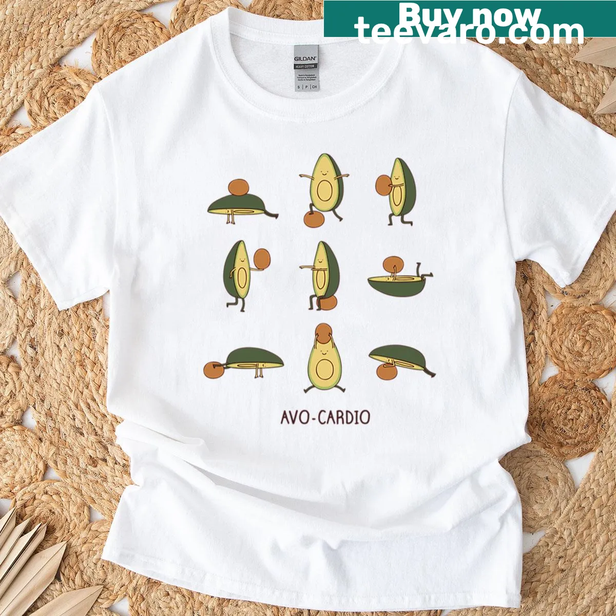 Playful typography graphic of Avo Cardio t-shirt — on a men's t-shirt