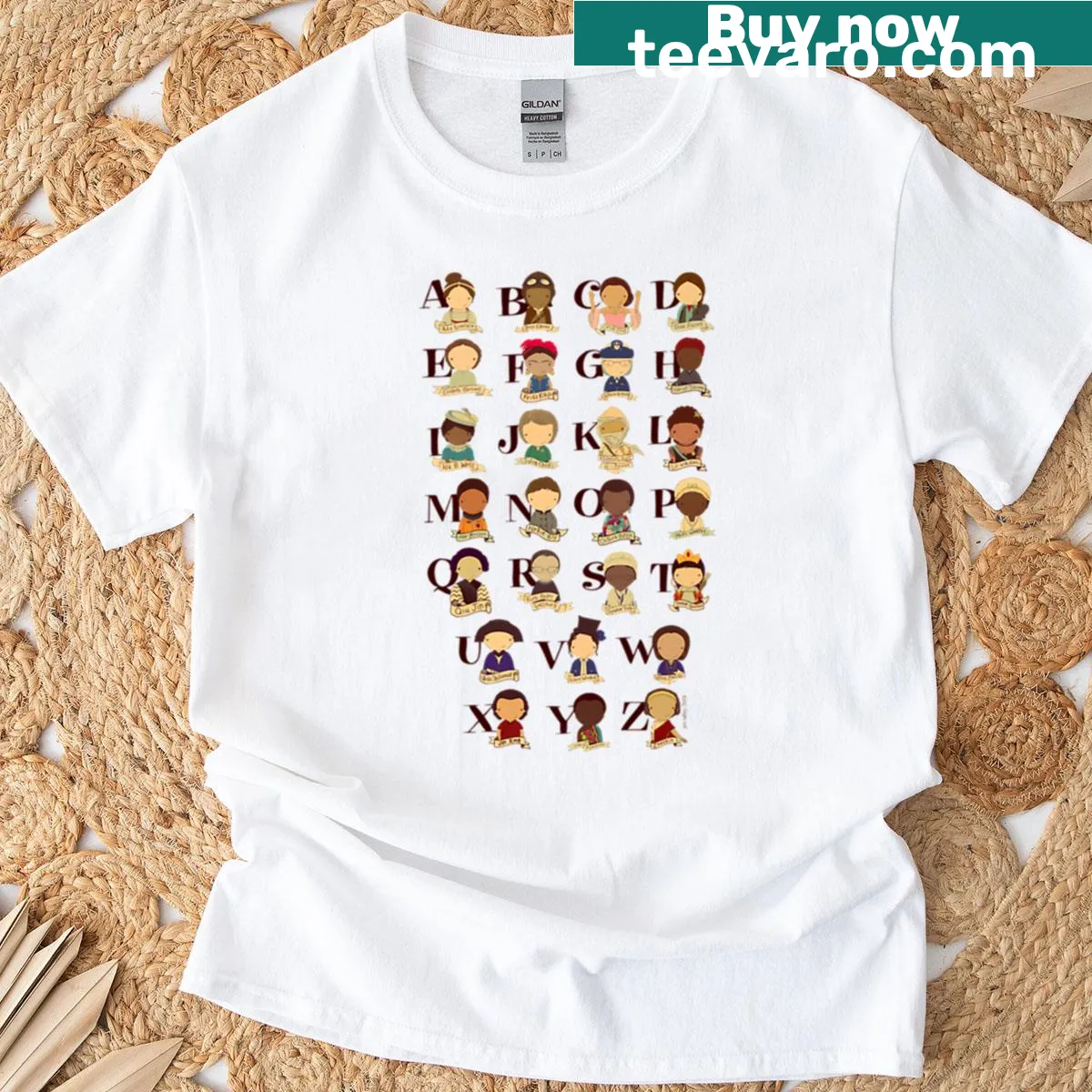 Empowering Awesome Woman Alphabet T-shirt with bold letters — on a men's t-shirt