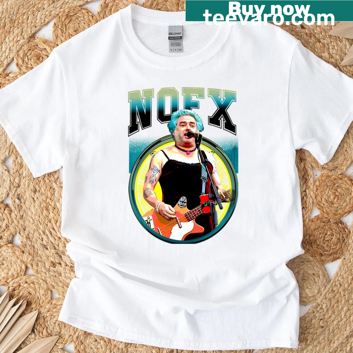 Vintage punk rock concert album logo T-shirt — on a men's t-shirt