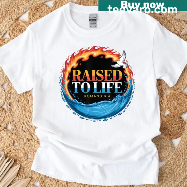 Typography design featuring Romans 6:4 on a Christian t-shirt
