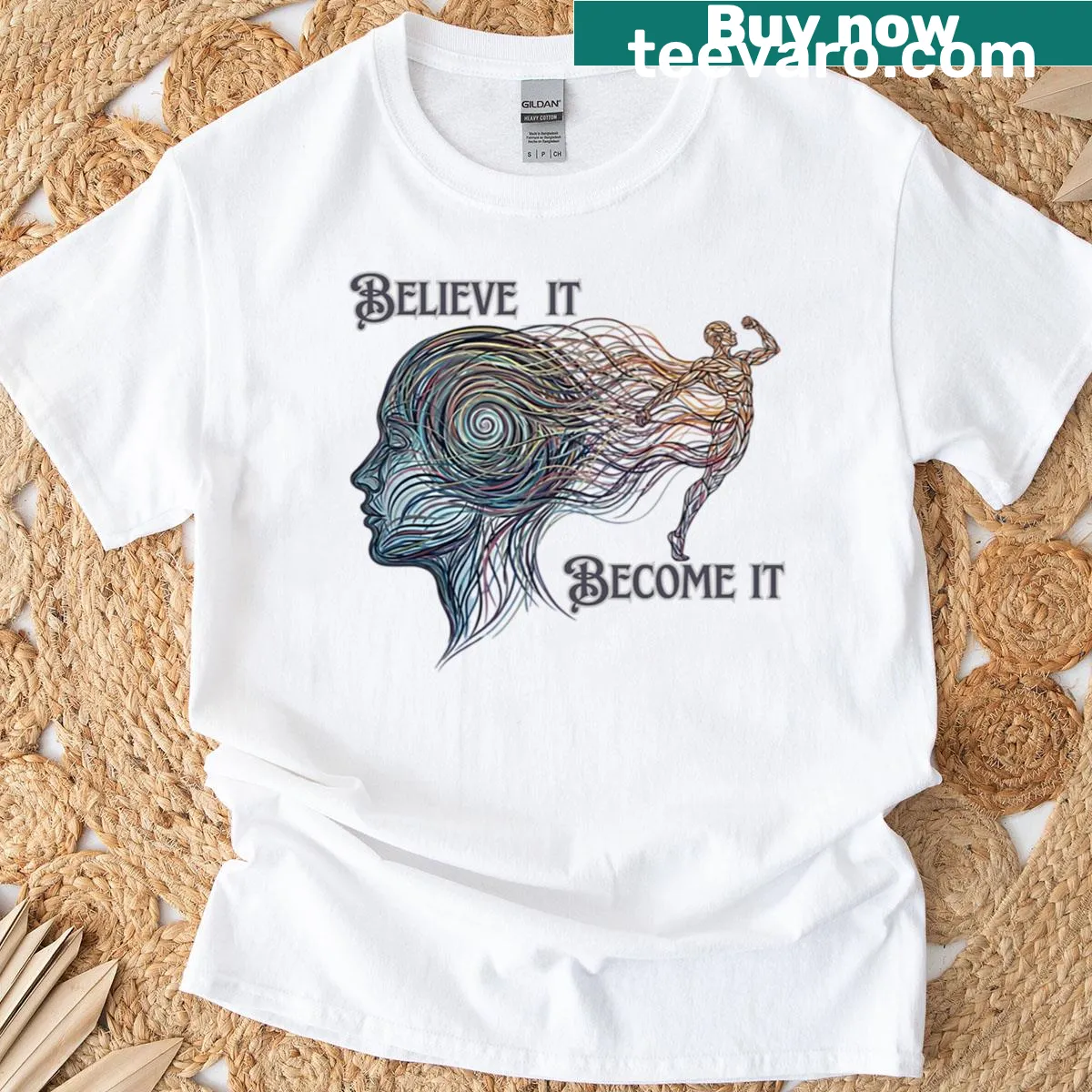 Inspirational Believe It Become It T-shirt with motivational phrase — on a men's t-shirt