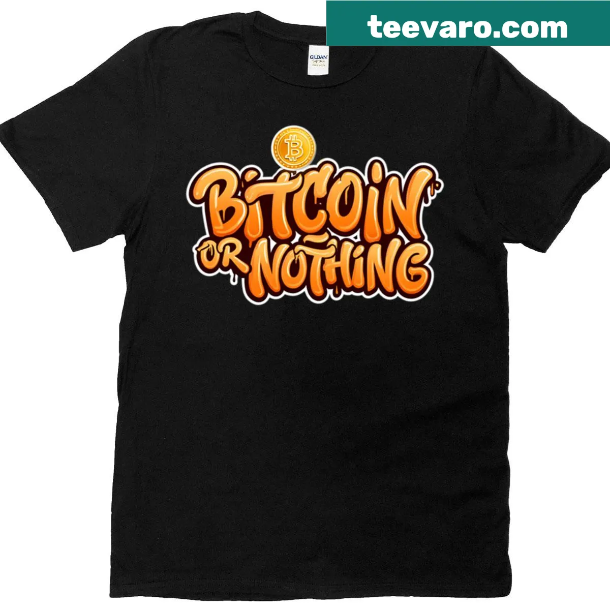 Bold graffiti Bitcoin slogan t-shirt for cryptocurrency enthusiasts — on a men's t-shirt