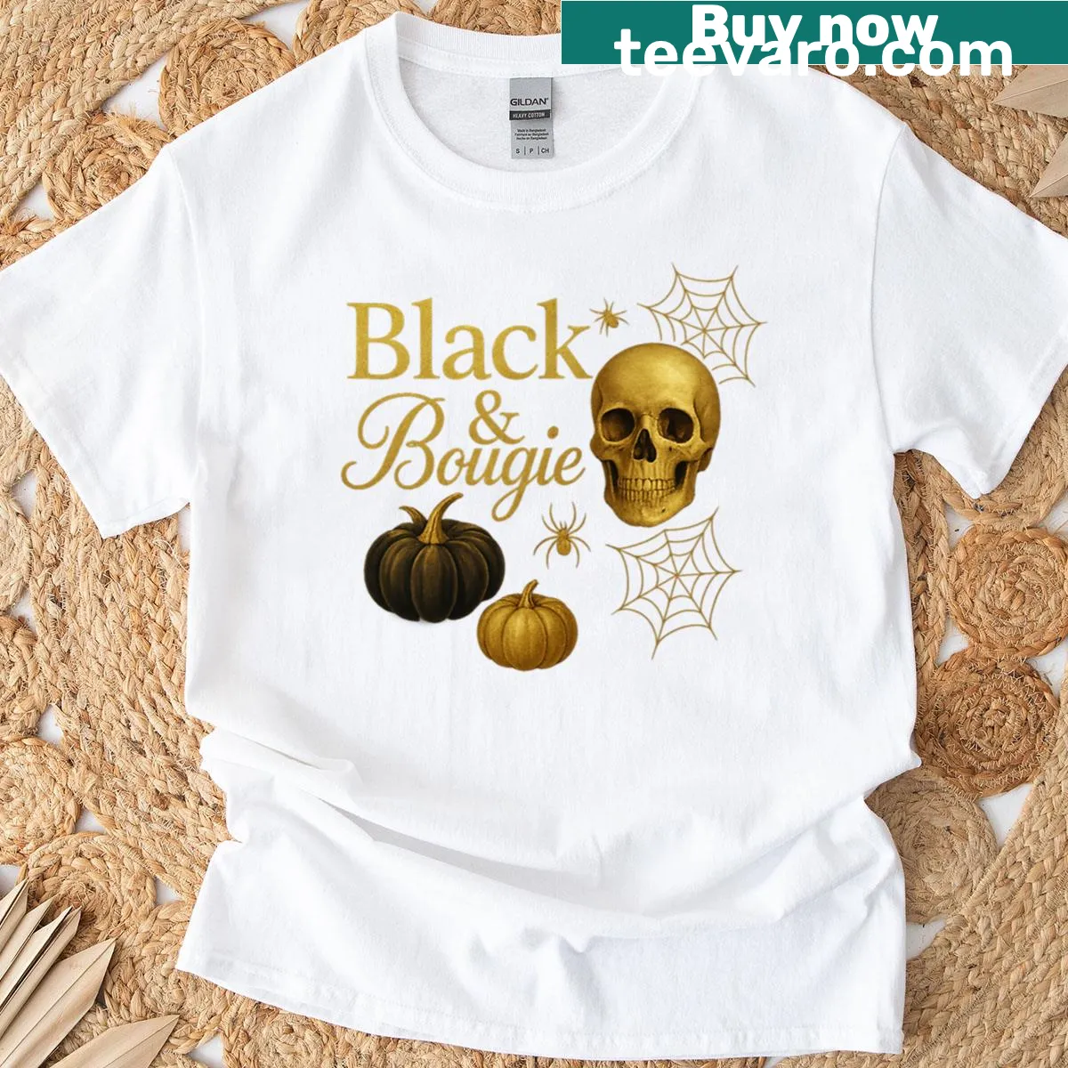 Oversized vintage distressed Black Bougie Halloween T-shirt — on a men's t-shirt