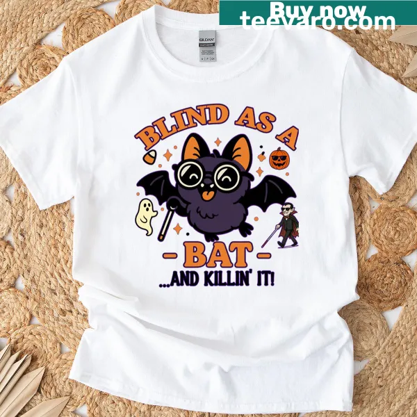 Cute bat design with vision loss theme for Halloween T-shirt