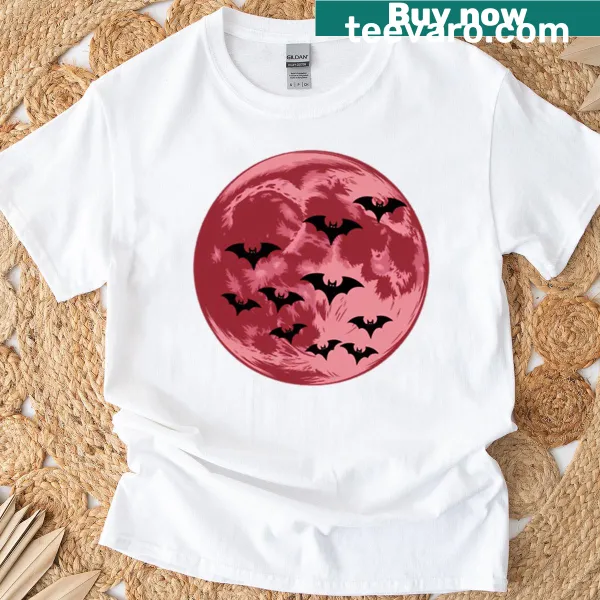 Spooky T-shirt featuring a blood moon and bats design
