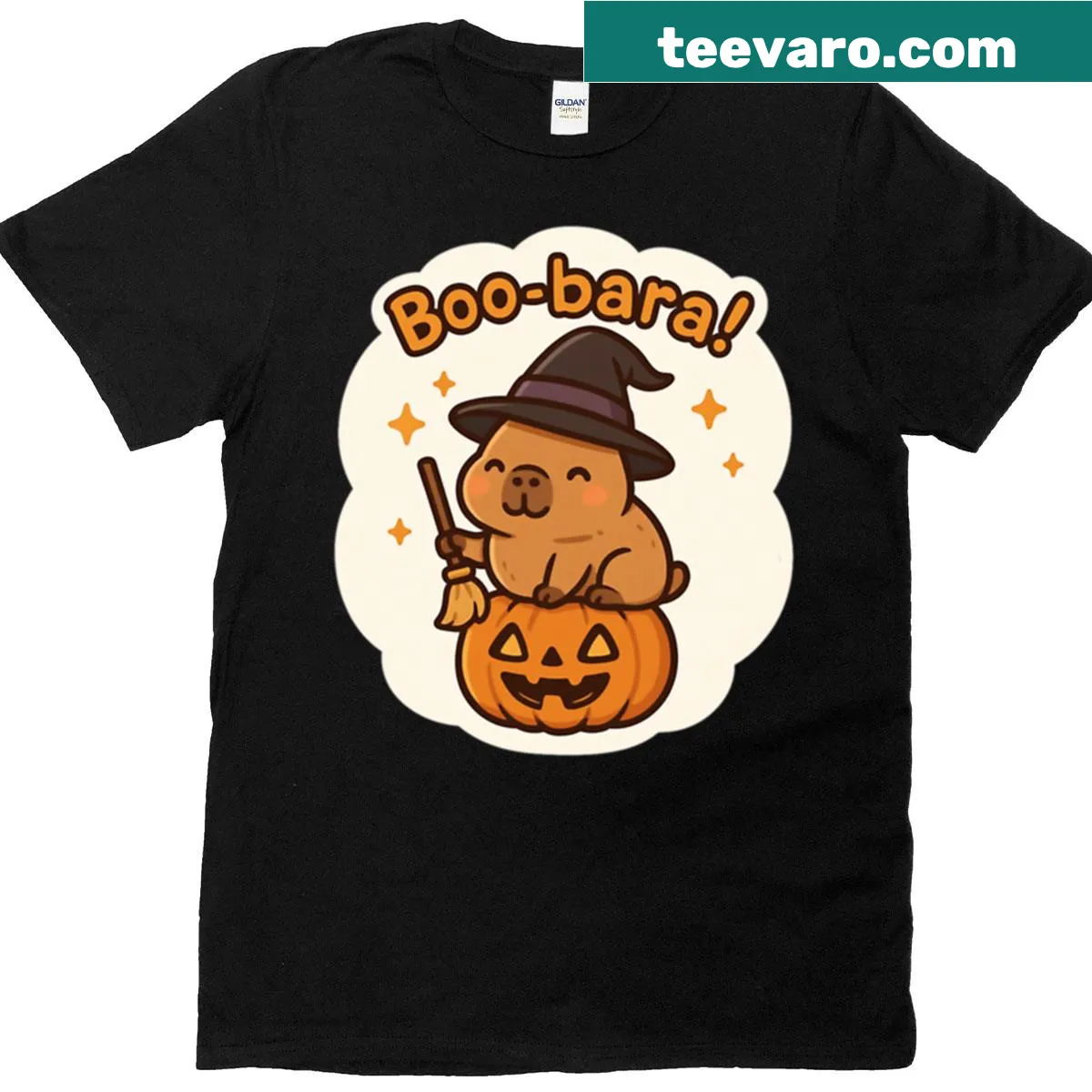 Adorable oversized T-shirt with a witch capybara for Halloween — on a men's t-shirt