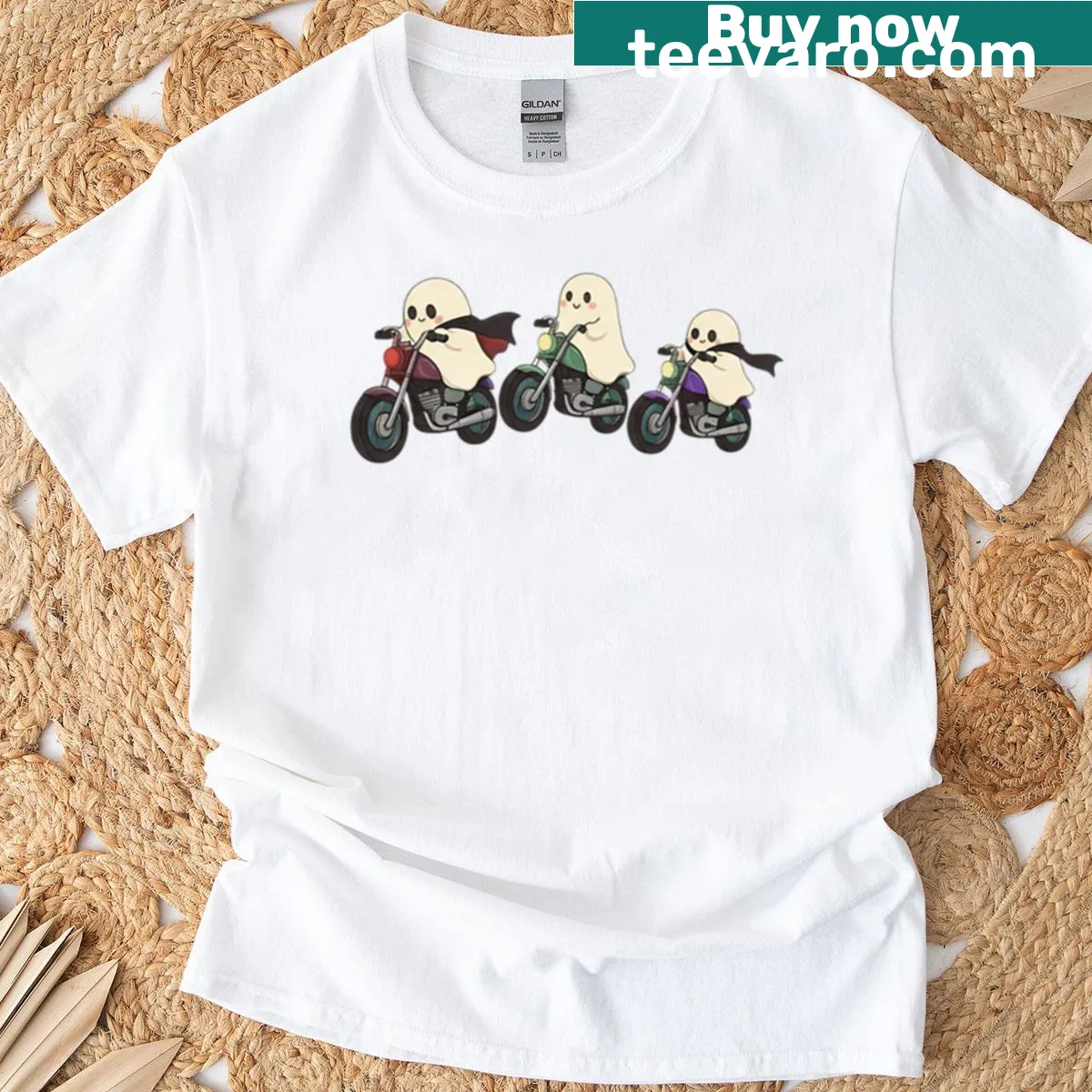 Cute ghost bikers design for Halloween t-shirt — on a men's t-shirt