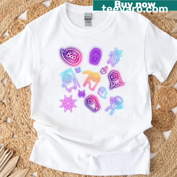 Cute Halloween shirt with neon spooky stickers design