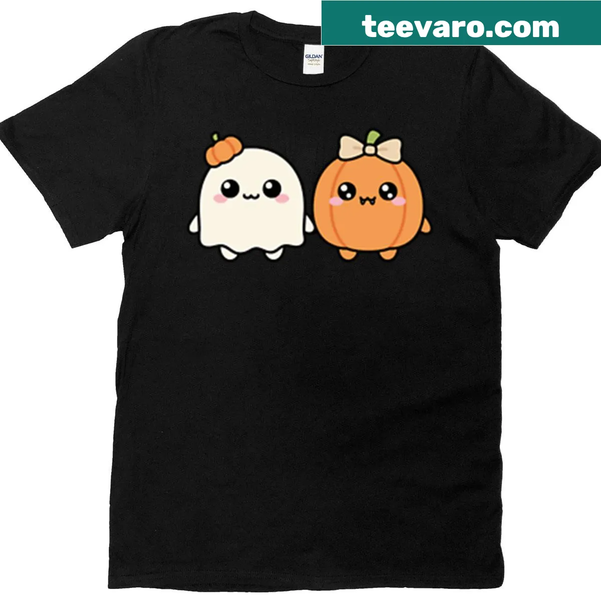 Cute ghost and pumpkin kawaii illustration T-shirt — on a men's t-shirt