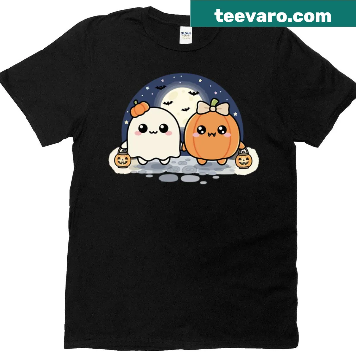 Kawaii Halloween-themed t-shirt with cute characters — on a men's t-shirt