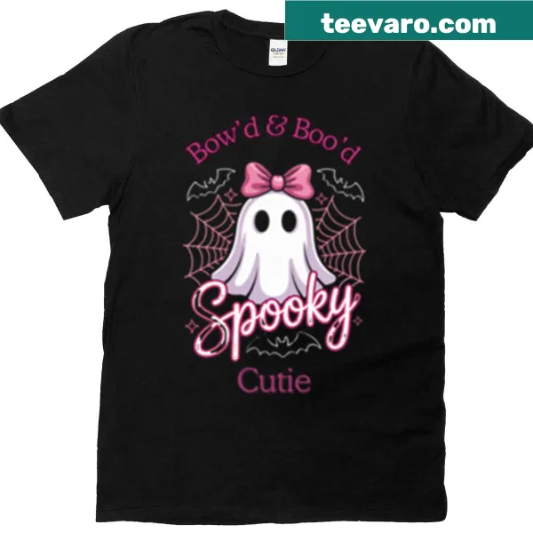Halloween-themed shirt with whimsical characters and festive motifs