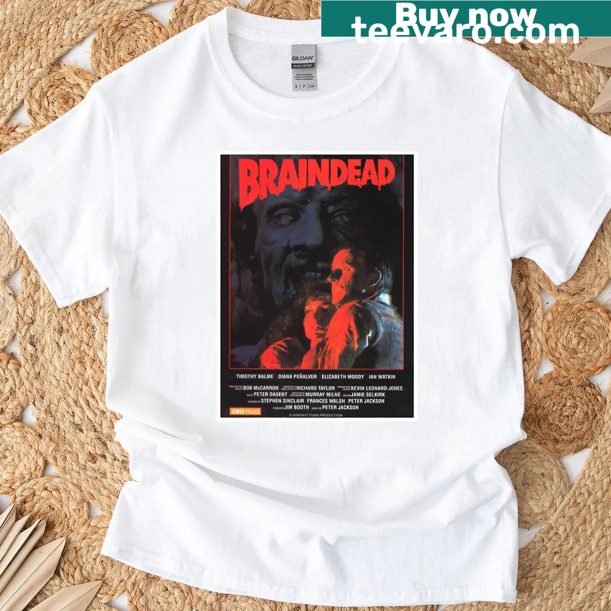 Horror-themed t-shirt with Braindead movie poster design — on a men's t-shirt