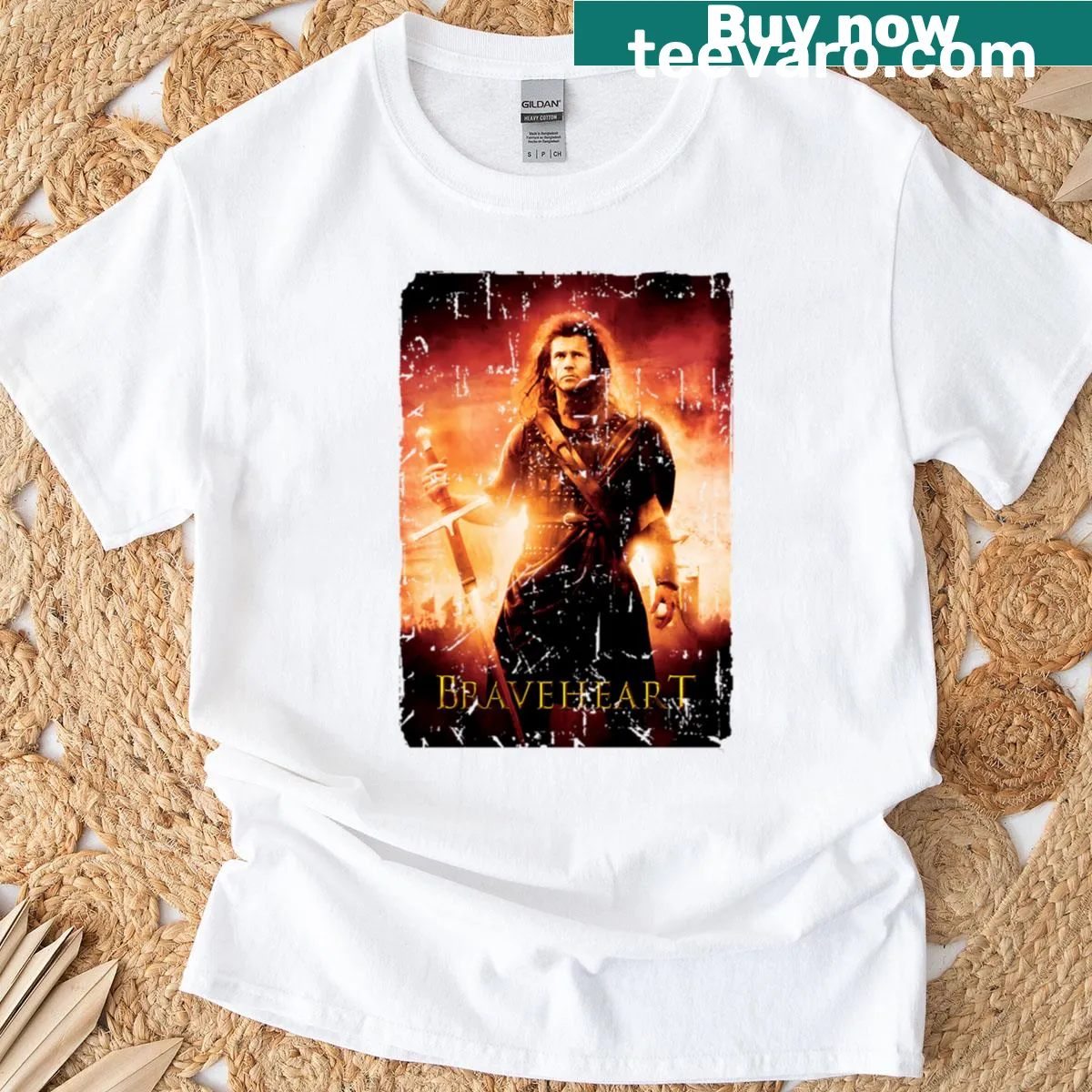 Vintage Braveheart T-shirt featuring iconic movie poster design — on a men's t-shirt