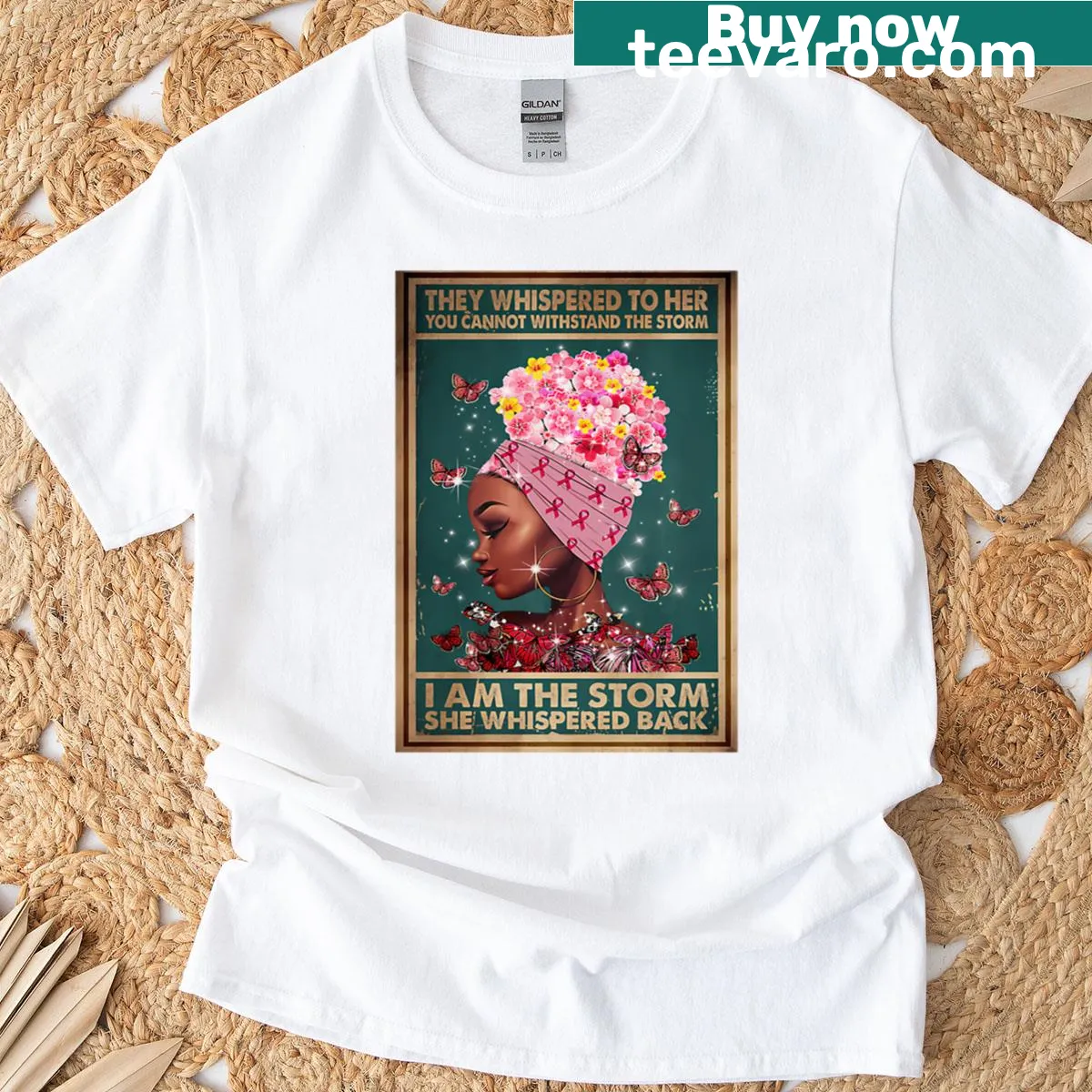 Inspirational design promoting breast cancer awareness with a powerful phrase — on a men's t-shirt