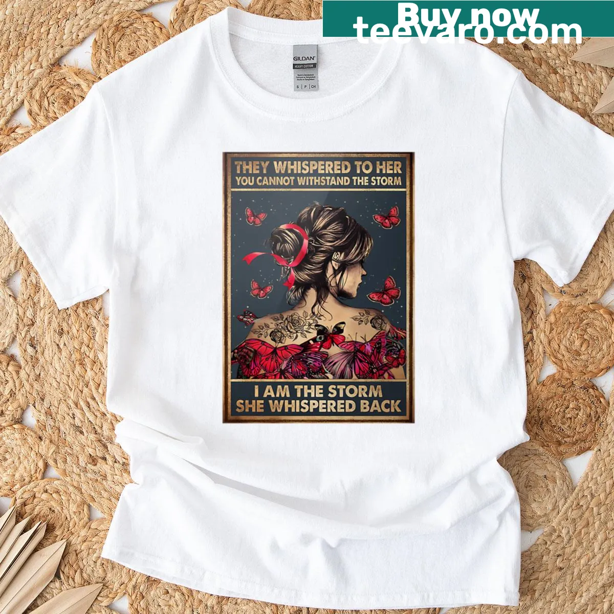 Breast cancer awareness butterfly design with inspirational quote T-shirt — on a men's t-shirt