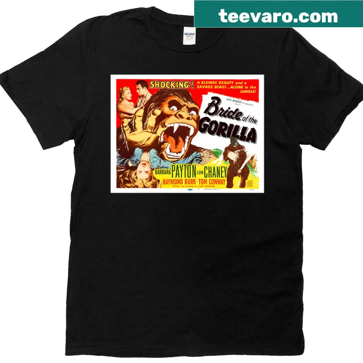 Illustrated design of 'Bride Of The Gorilla' movie poster on a T-shirt — on a men's t-shirt