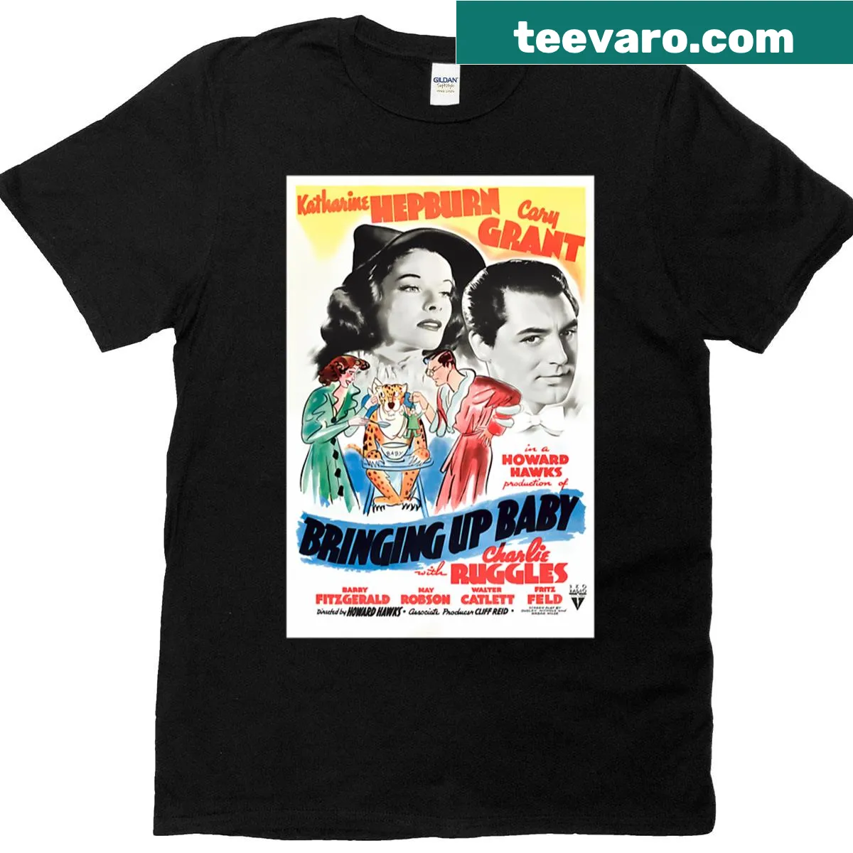 Vintage-style T-shirt inspired by the classic film 'Bringing Up Baby' — on a men's t-shirt