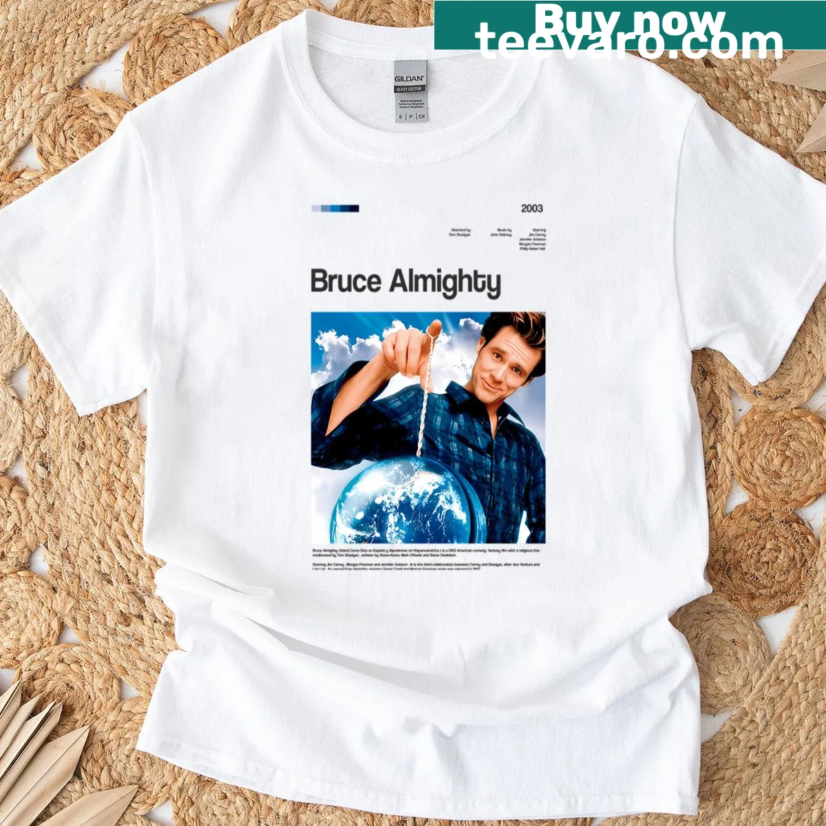 Movie poster design of 'Bruce Almighty' on a T-shirt — on a men's t-shirt