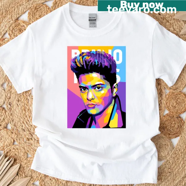 T-shirt with WPAP-style illustration of Bruno Mars.