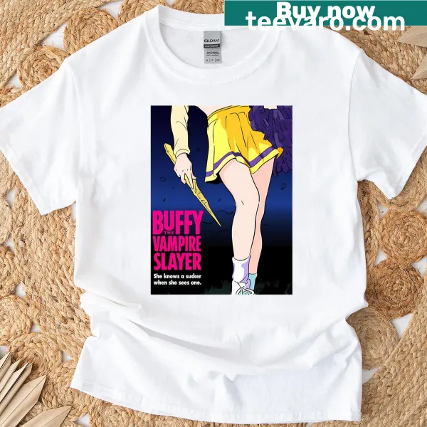 Vintage-style Buffy the Vampire Slayer movie poster design on t-shirt