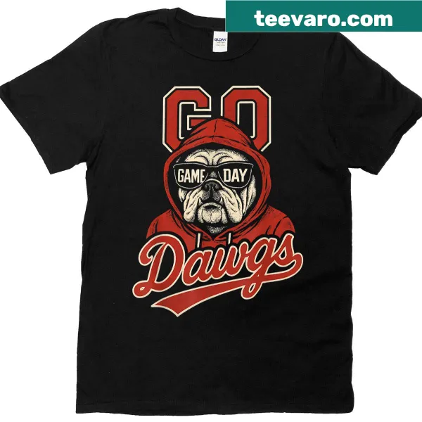 Graphic T-shirt with 'Go Dawg' text and bulldog illustration