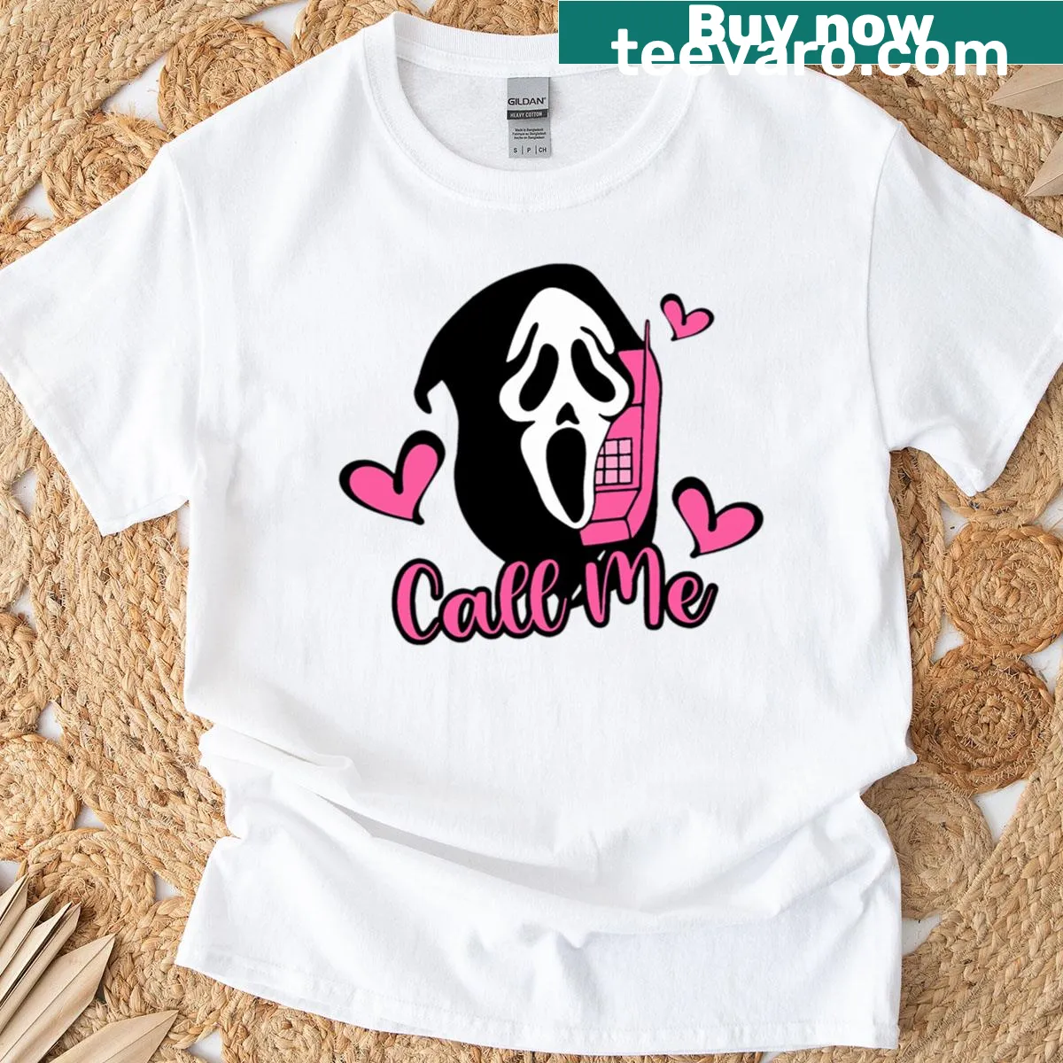 Funny oversized Halloween Ghostface illustration T-shirt — on a men's t-shirt