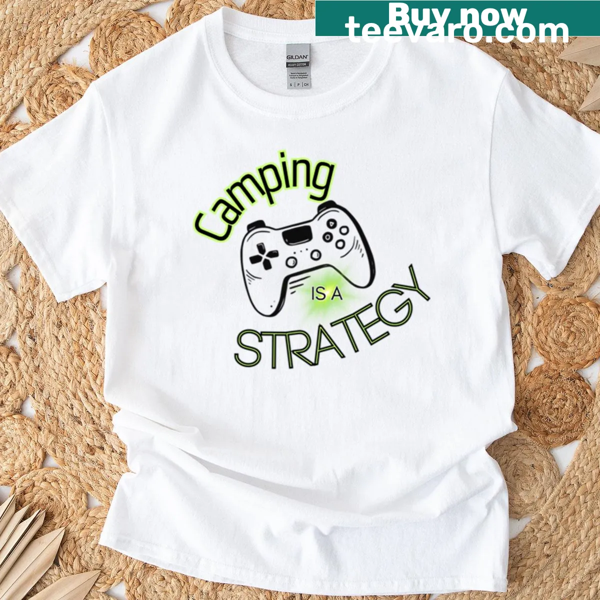 Shirt featuring the text 'Camping Is A Strategy' — on a men's t-shirt