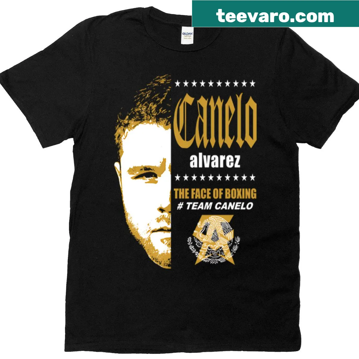T-shirt featuring an illustration of Canelo Alvarez, boxing champion. — on a men's t-shirt