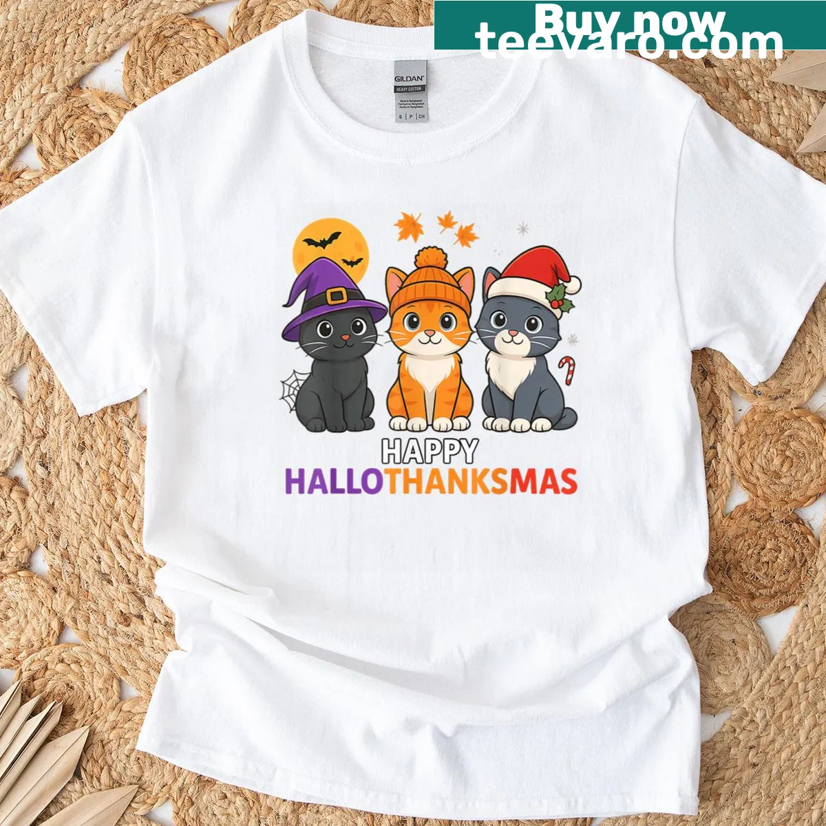 Cute holiday shirt combining Halloween and Thanksgiving themes — on a men's t-shirt