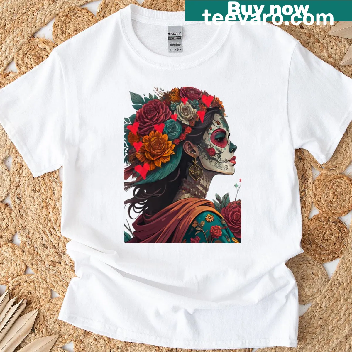 Illustration of a Catrina skull for Day of the Dead on a t-shirt — on a men's t-shirt