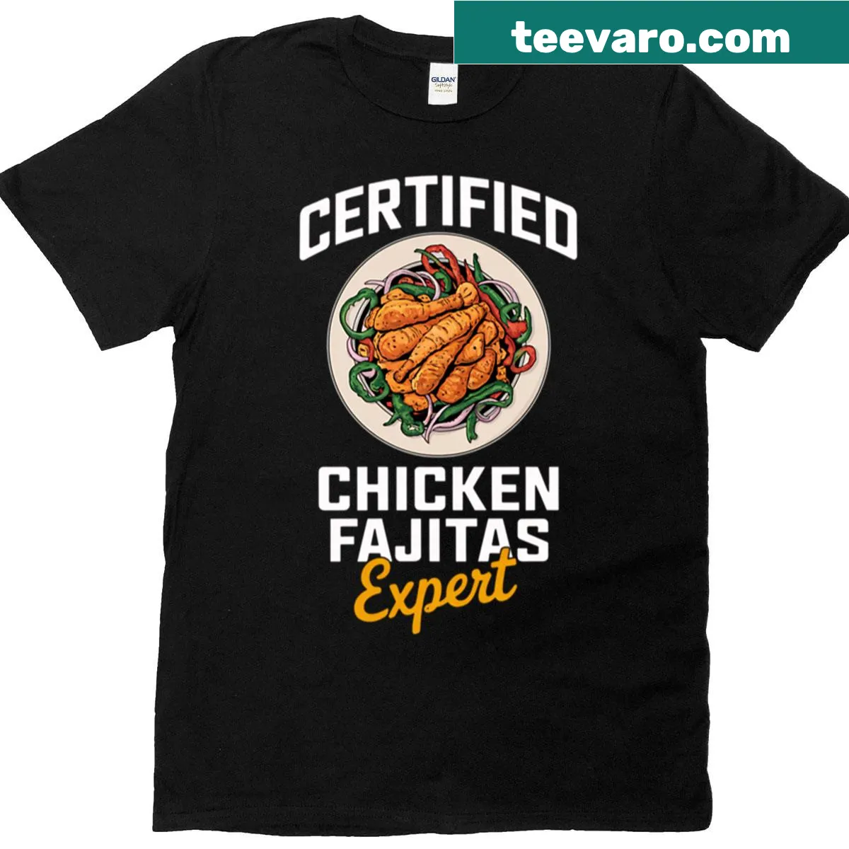 T-shirt with a fun fajitas expert graphic in typography style — on a men's t-shirt