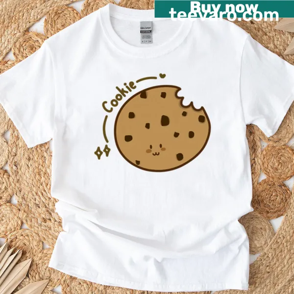 Illustration of a chocolate chip cookie on a t-shirt