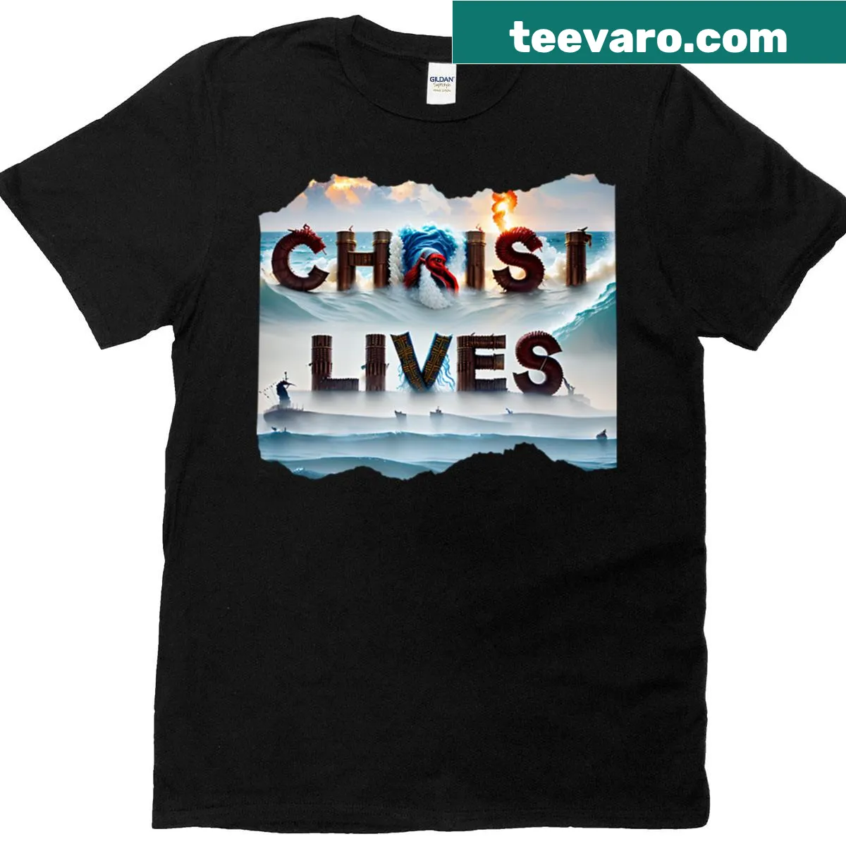 T-shirt with bold text saying 'Christ Lives 2' — on a men's t-shirt