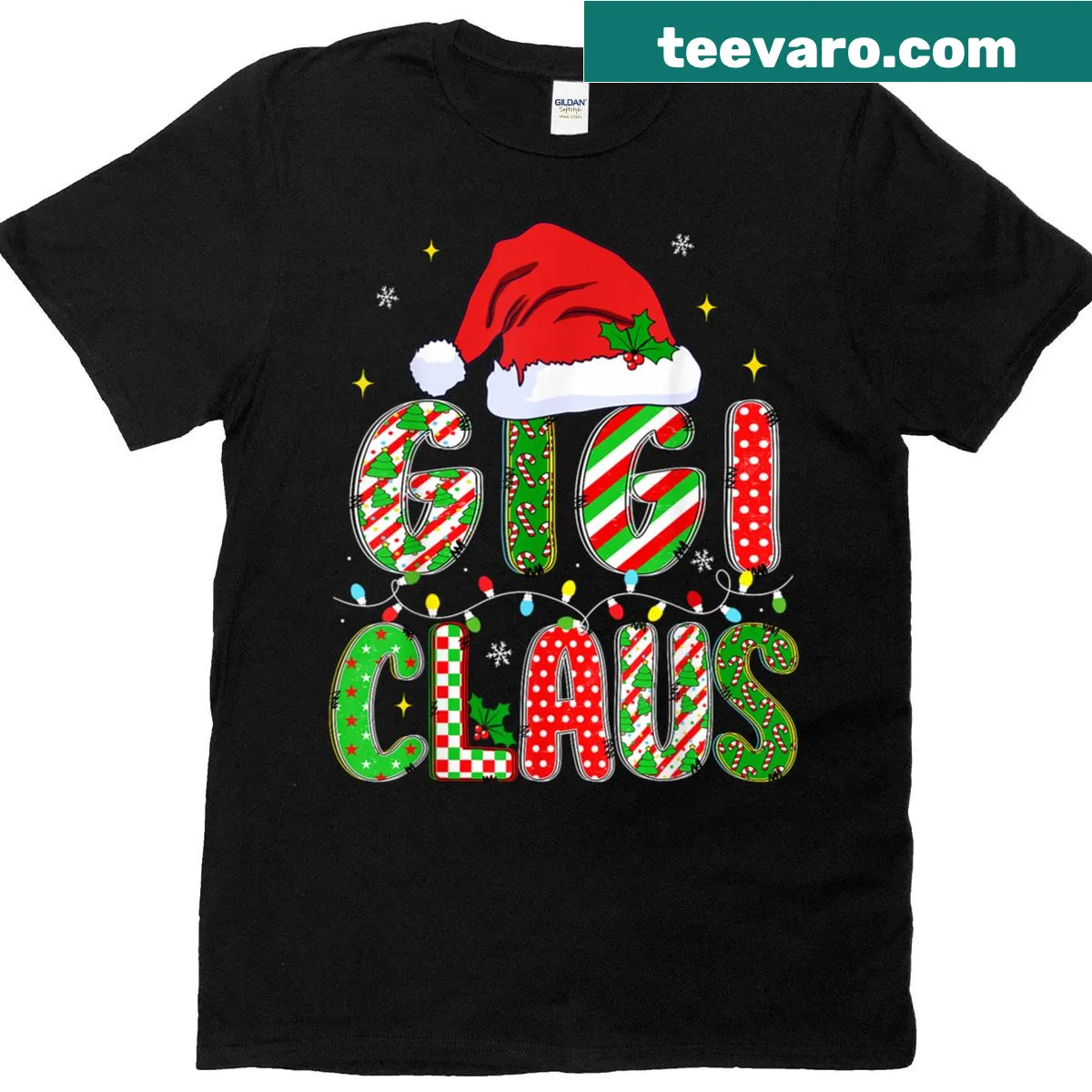 Christmas themed Gigi Claus t-shirt for family gatherings — on a men's t-shirt