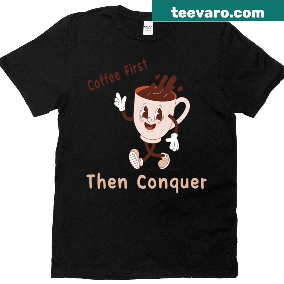 Typography t-shirt with motivational coffee quote — on a men's t-shirt