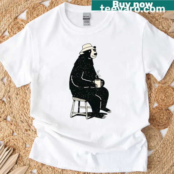 Cozy bear illustration enjoying coffee on a relaxed T-shirt