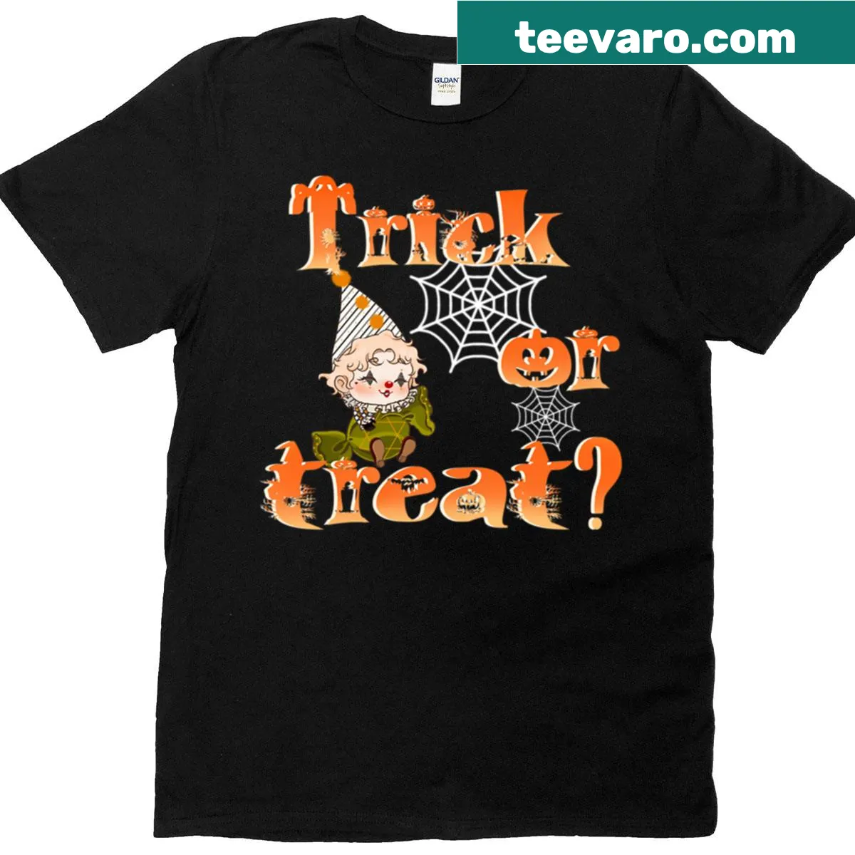 Cute clown graphic on Halloween trick-or-treat shirt for kids — on a men's t-shirt