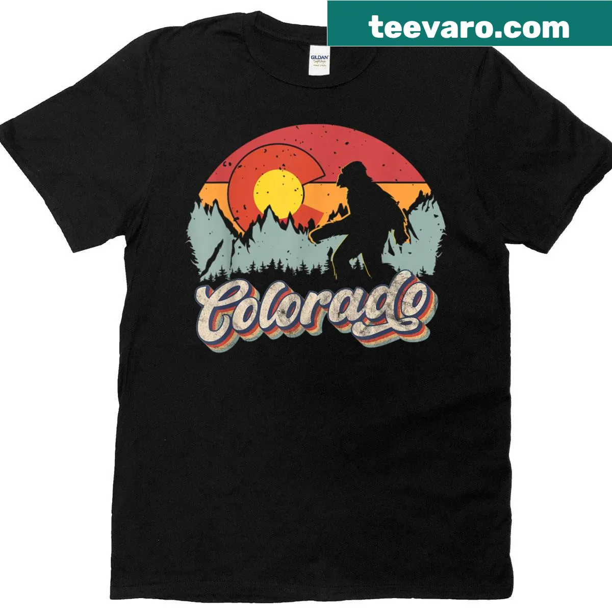 Retro 80s Bigfoot camping graphic t-shirt for outdoor enthusiasts — on a men's t-shirt