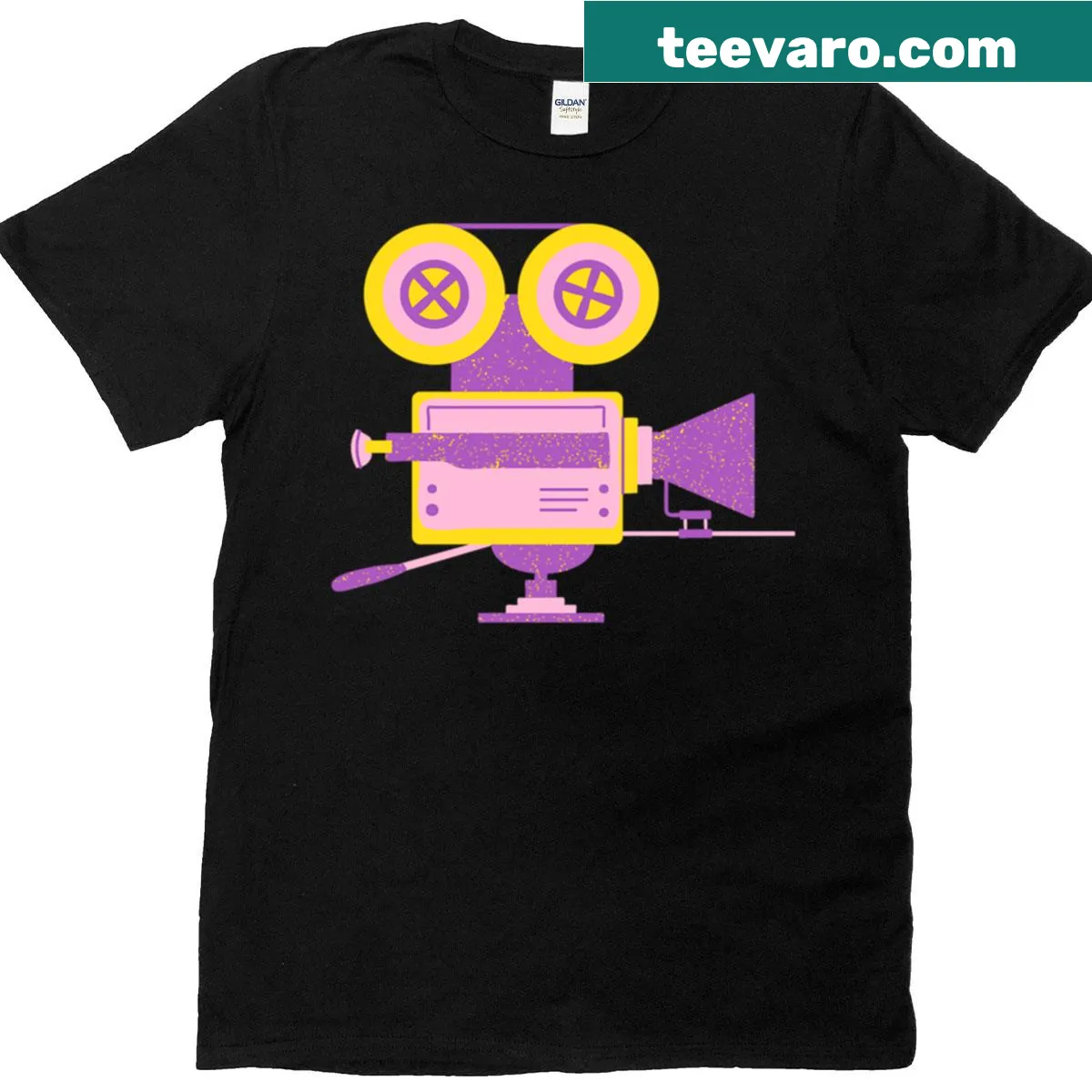 Illustration of a colorful film camera on a shirt — on a men's t-shirt