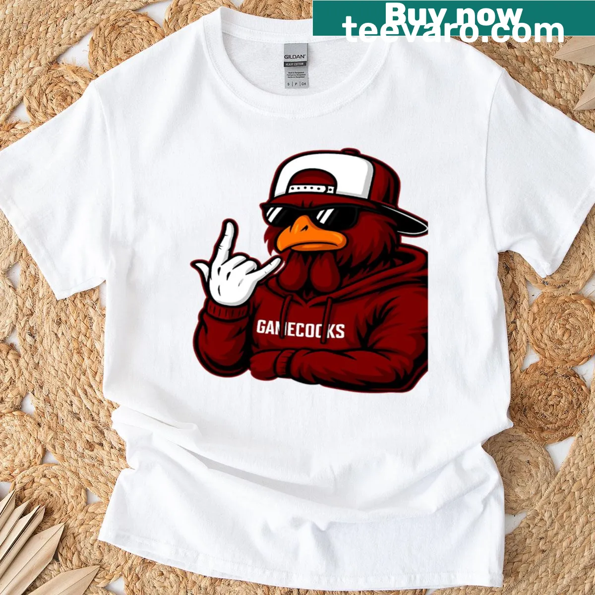 Gamecocks chicken mascot graphic t-shirt for fans — on a men's t-shirt