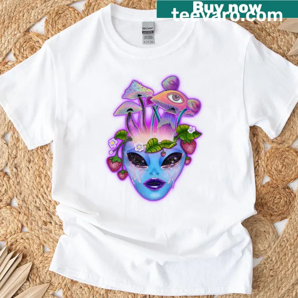 Whimsical cosmic design featuring stars and planets on a T-shirt