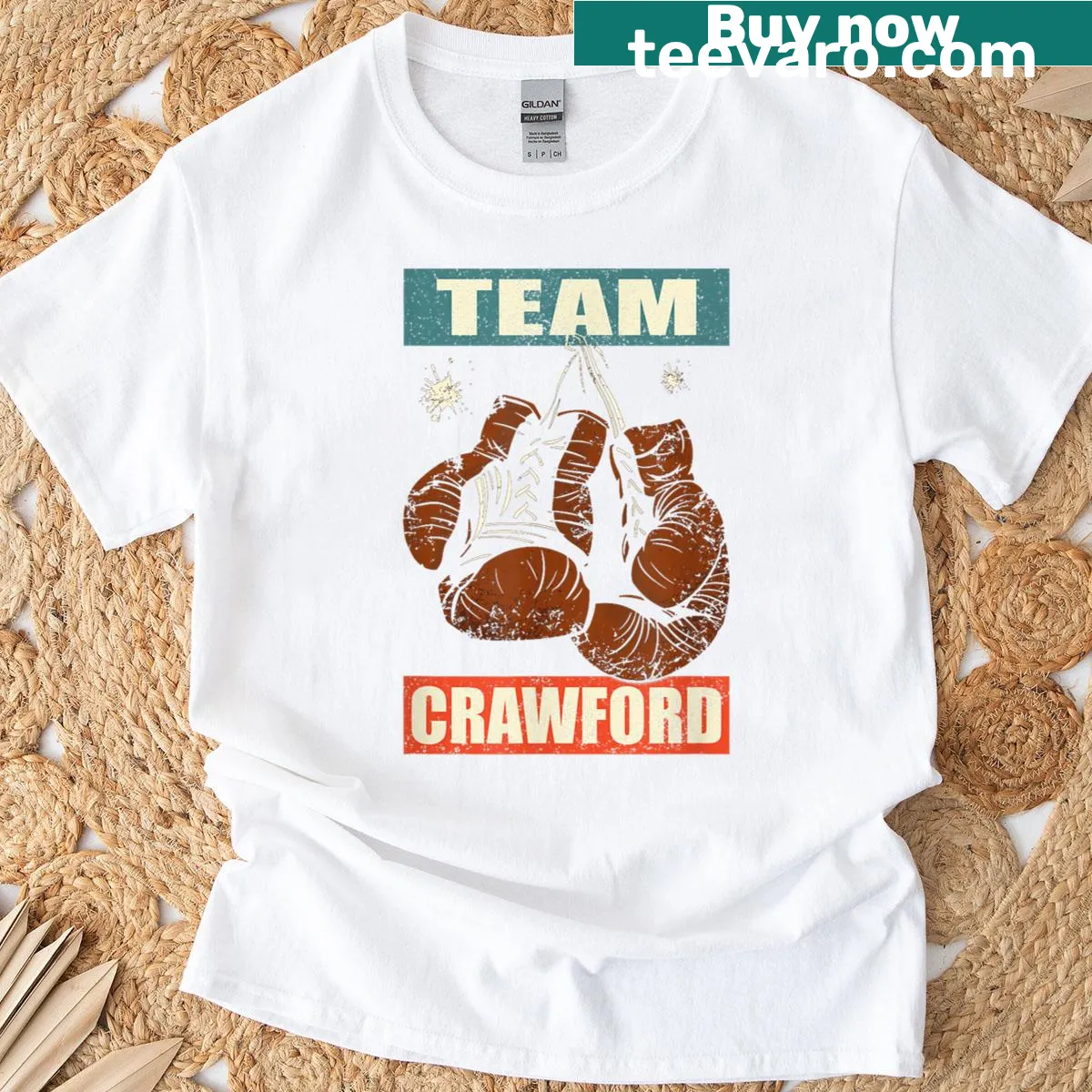 Retro shirt featuring the Crawford family name with a boxing theme — on a men's t-shirt