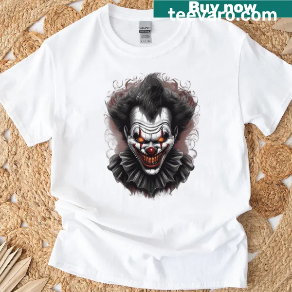 Evil clown design on a Halloween T-shirt