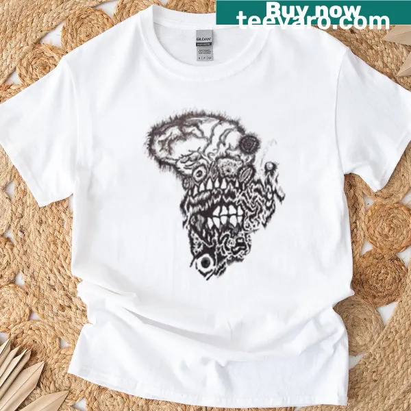 Creepy alien monster shirt with big teeth and a large brain illustration