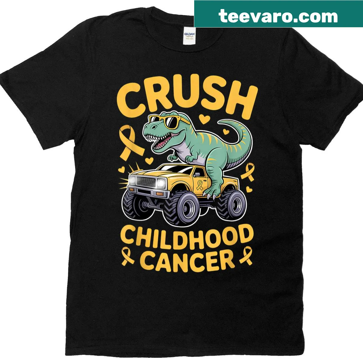Kids T-shirt featuring a gold ribbon for childhood cancer awareness — on a men's t-shirt