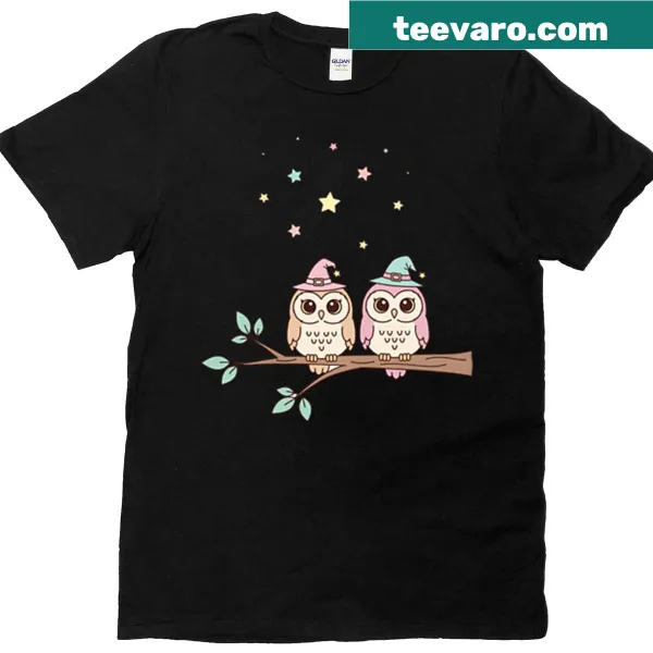 Kawaii oversized t-shirt featuring pastel witch owls design