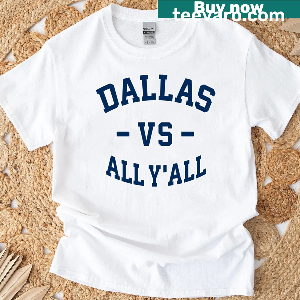 Dallas Vs All Yall text graphic on a casual t-shirt — on a men's t-shirt