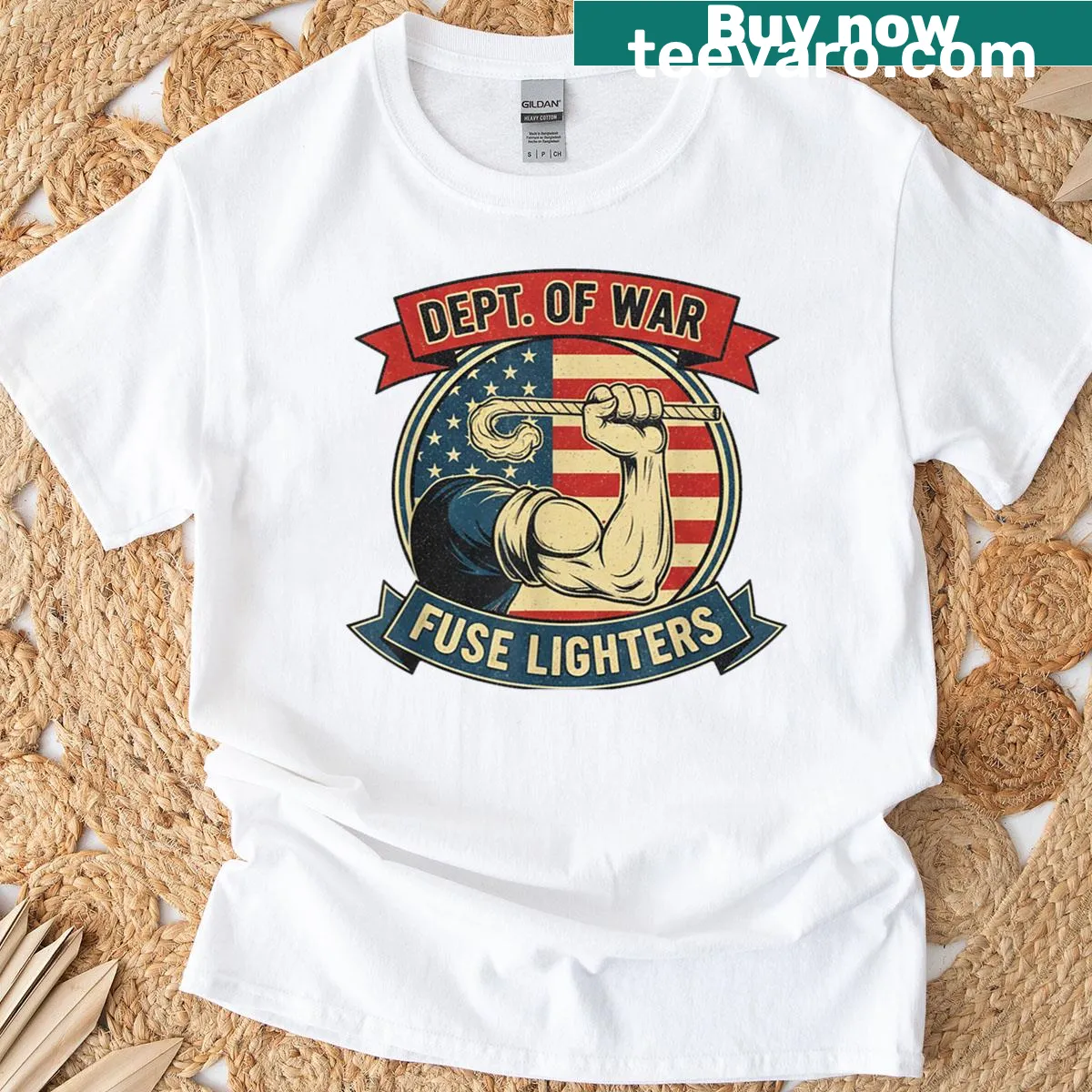 Text graphic about 'Department Of War Established 2025' on a T-shirt — on a men's t-shirt