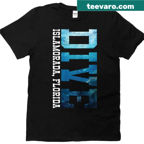 Ocean-themed scuba diving T-shirt with underwater illustration.