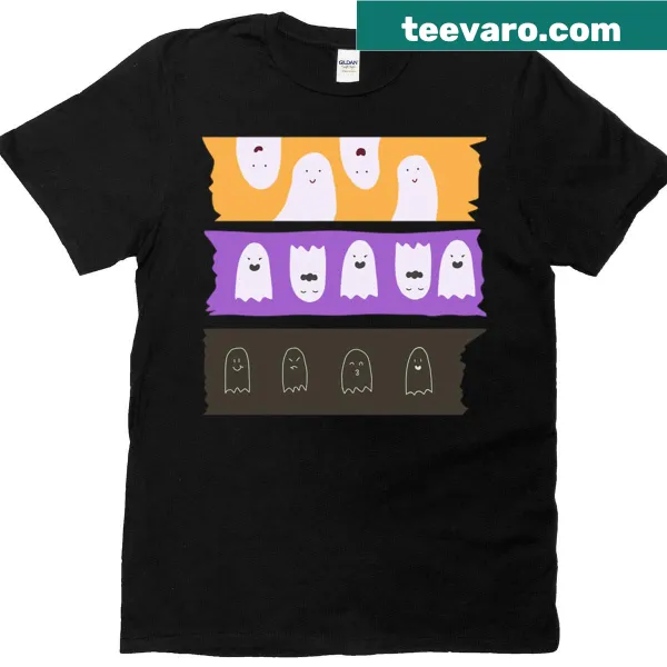 Cute cartoon ghost T-shirt with brush stripes design